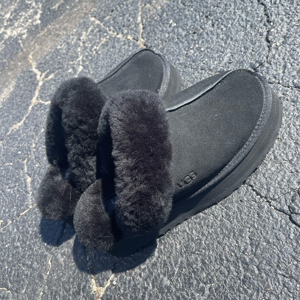 Black platform ugg slides